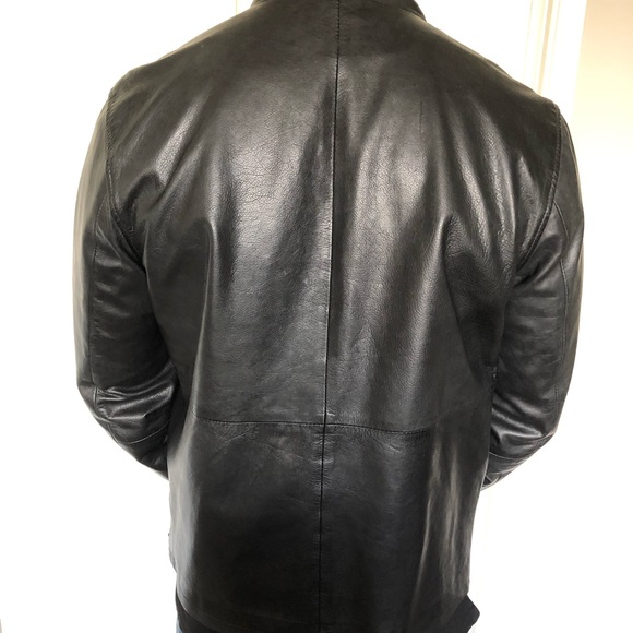 Scotch & Soda Black Leather Jacket Euro Collar - Picture 5 of 5